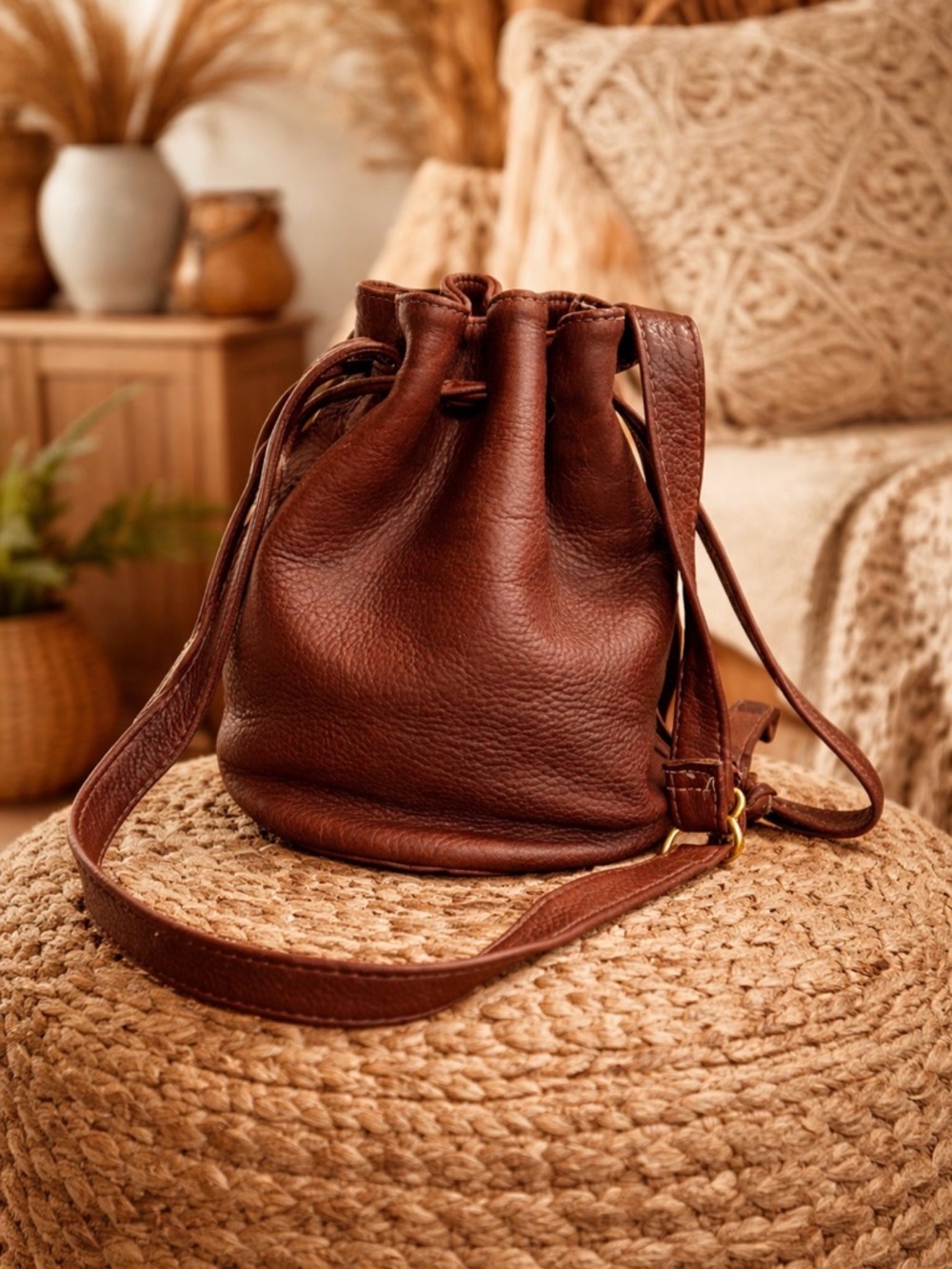 Coach Rich Brown Leather Crossbody drawstring bucket Bag vintage 4437